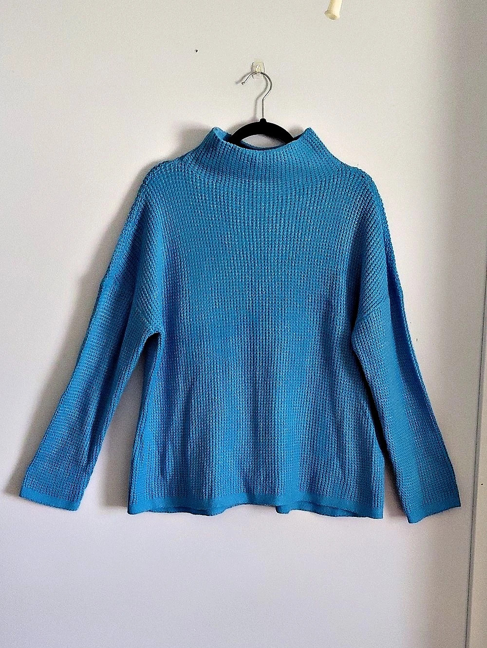 J. Jill Blue High Mock Neck Cotton Knit Sweater Cozy Fall Winter Career Large
